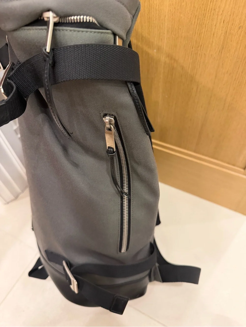 Saint Laurent Gray Roll-Top Backpack with Silver Hardware